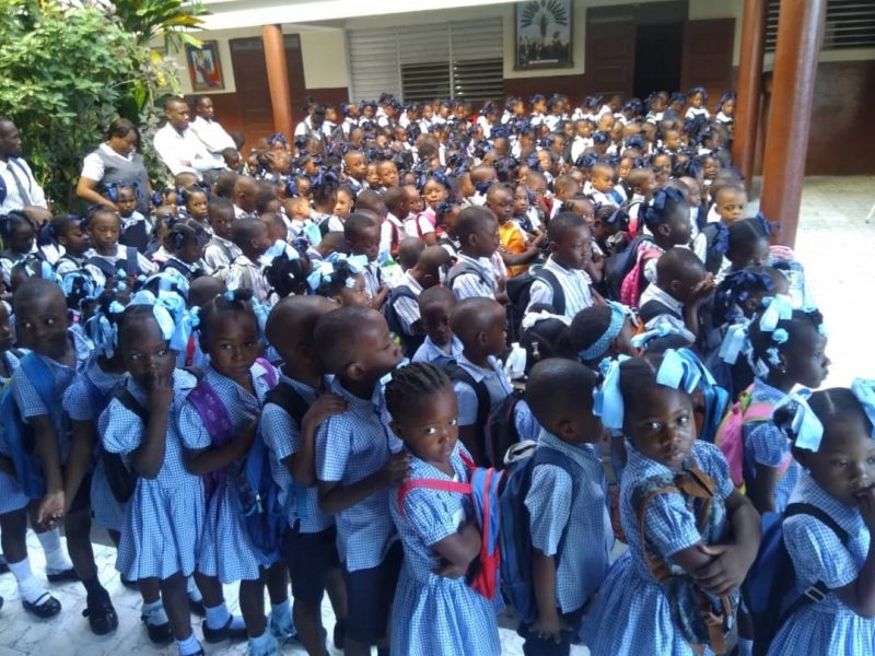Students lining up for school