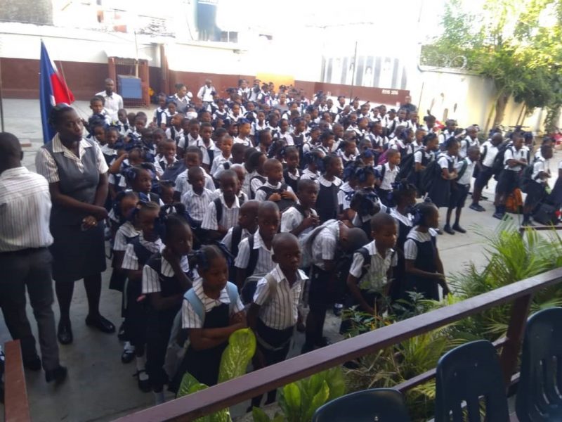 Students lining up for school