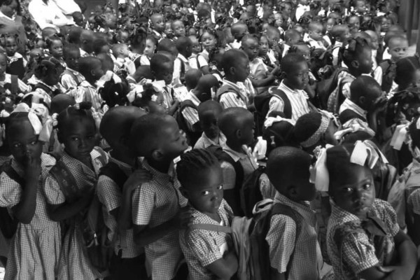 Students lining up for school